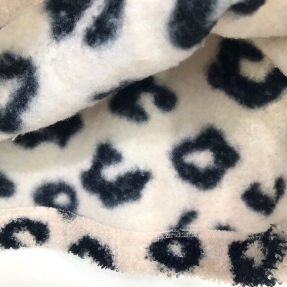 LOFT Cream Black Cheetah Print Quarter Snap Cozy Fleece Pullover - Picture 11 of 13